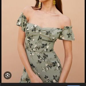Reformation Green Floral Strapless butterfly Dress